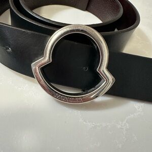 Moncler Leather Buckle Belt with Silver Buckle. Reversible brown black
